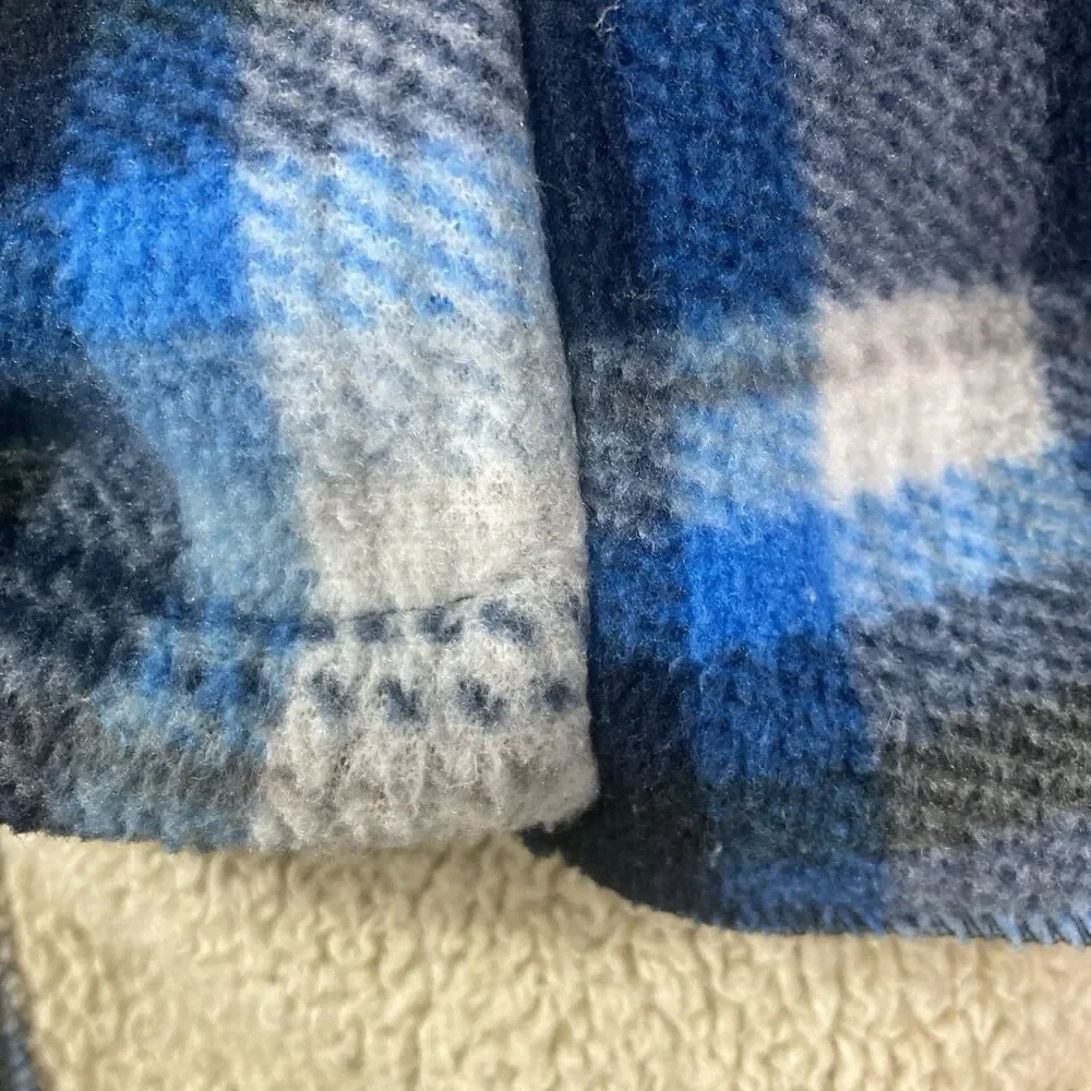 Eddie Bauer Sherpa-Lined Fleece Youth Sz 14/16 Blue Plaid Snap-Up Shacket
